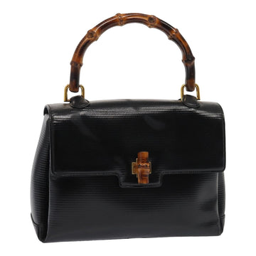 GUCCI Bamboo Hand Bag Patent leather Black Auth yk13994