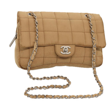 CHANEL Choco Bar  Turn Lock ChainShoulder Bag Canvas Brown CC Auth yk14020