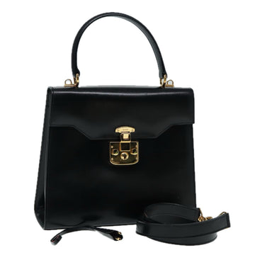 GUCCI Ready lock Hand Bag Leather 2way Black 000 26 0258 Auth yk14070