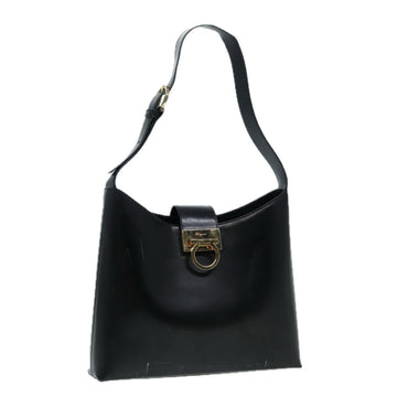 SALVATORE FERRAGAMO Gancini Chain Shoulder Bag Leather Black Auth yk14084