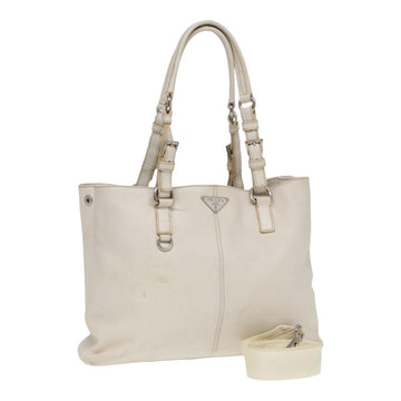 PRADA Tote Bag Leather 2way White Auth yk14111