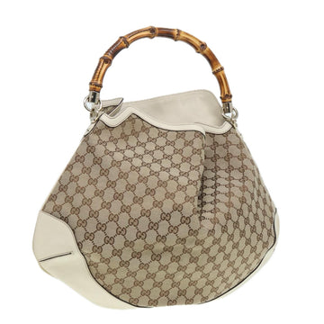 GUCCI GG Canvas Bamboo Hand Bag Beige Gold 169976 Auth yk14142