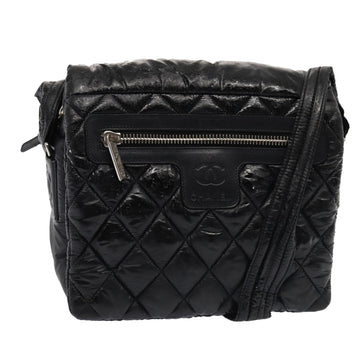 CHANEL Matelasse Cococoon Bag Coated Canvas Black Silver CC Auth yk14195