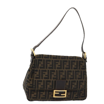 FENDI Zucca Canvas Mamma Baguette Shoulder Bag Black Gold Brown Auth yk14210