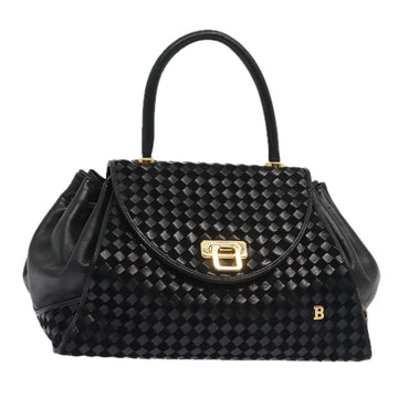 BALLY Hand Bag Leather Black Gold Auth yk14211