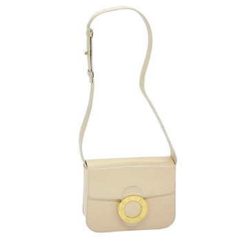 CELINE Circle Shoulder Bag Patent leather Beige Gold Auth yk14247