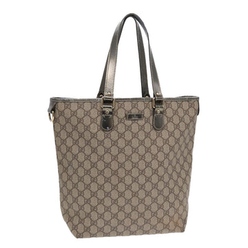 GUCCI GG Supreme Tote Bag PVC Leather Beige Silver 189896 Auth yk14275