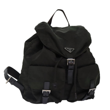 PRADA Backpack Nylon Khaki Brown Silver Auth yk14283