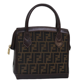 FENDI Zucca Canvas Hand Bag Brown Black gold Auth yk14322