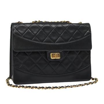 CHANEL Matelasse Turn Lock Chain Hand Bag Lamb Skin Black Gold CC Auth yk14333A