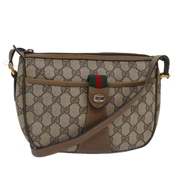 GUCCI GG Supreme Web Sherry Line Shoulder Bag PVC Beige Gold Auth yk14355