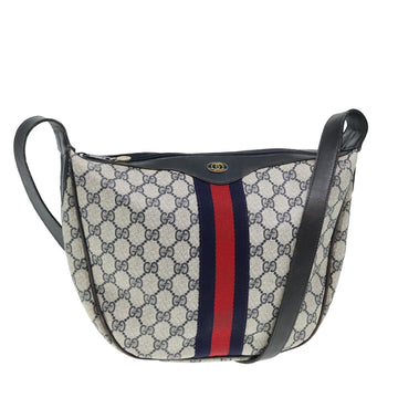 GUCCI GG Supreme Web Sherry Line Shoulder Bag PVC Leather Navy Auth yk14395