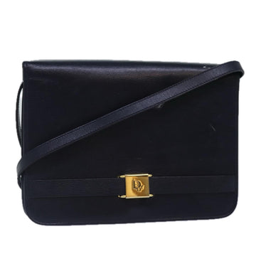 CHRISTIAN DIOR Shoulder Bag Leather Navy Gold Auth yk14399