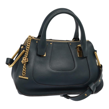 Chloe Hailey Hand Bag Leather 2way Navy Gold Auth yk14412