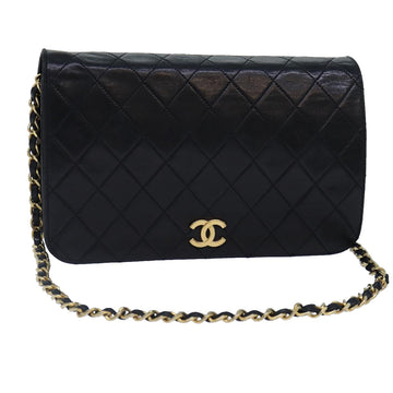 CHANEL Matelasse Chain Shoulder Bag Lamb Skin Black Gold CC Auth yk14417