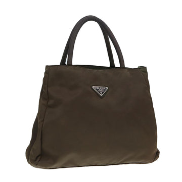 PRADA Hand Bag Nylon Brown Silver Auth yk14423