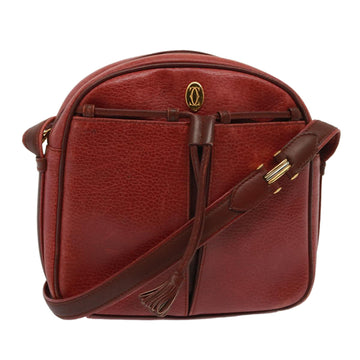 CARTIER Shoulder Bag Leather Red Auth yt1001