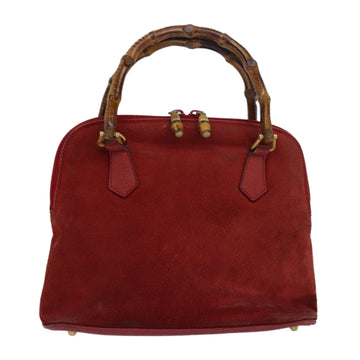 GUCCI Bamboo Hand Bag Suede Red 000 12740290 Auth yt1007