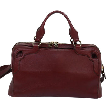 CARTIER Hand Bag Leather Red Auth yt1009