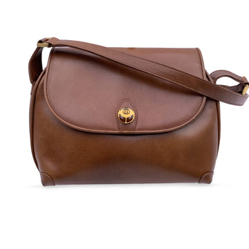 GUCCI Vintage Brown Leather Shoulder Bag Double Flap