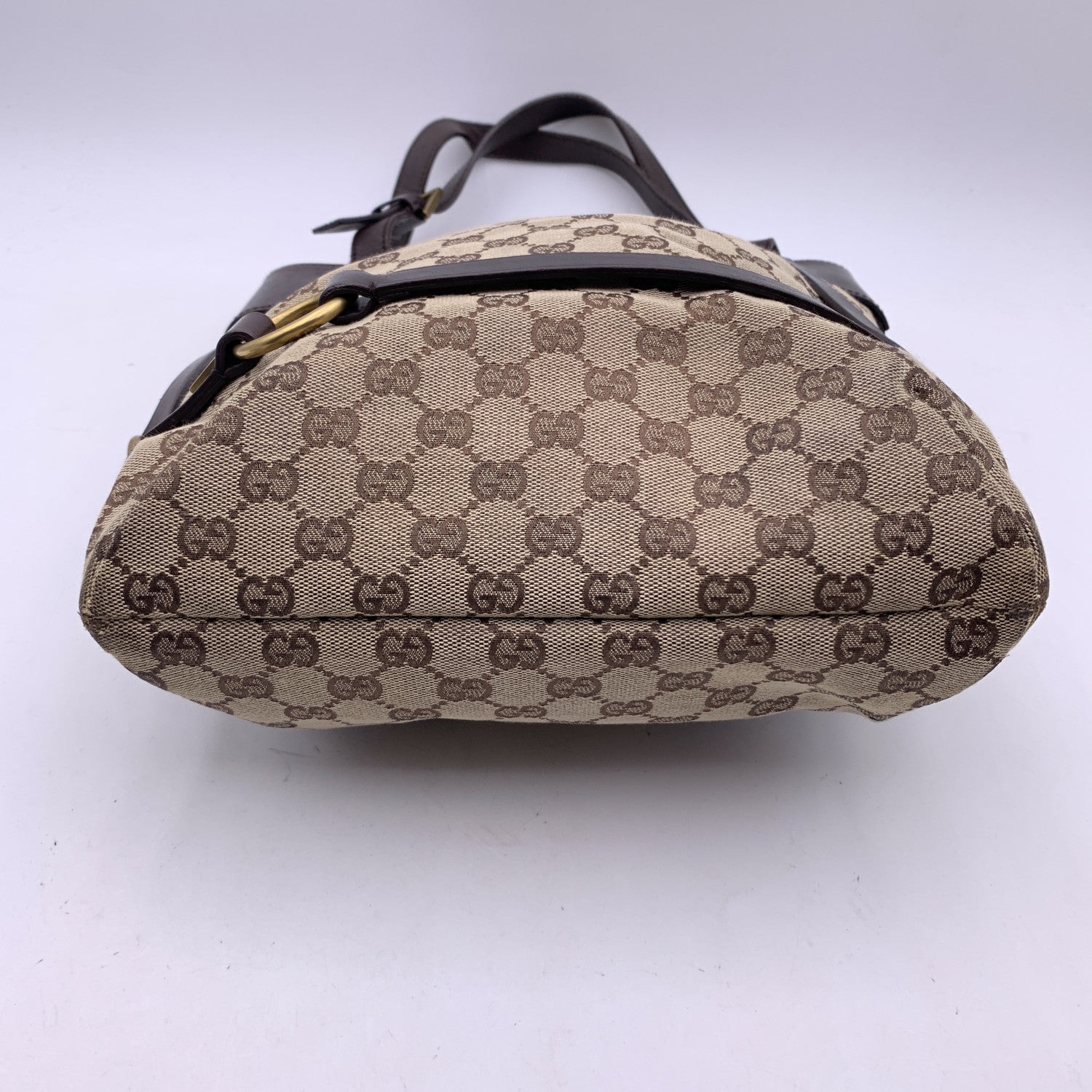 GUCCI Brown Monogram Canvas Bucket Shoulder Bag Tote