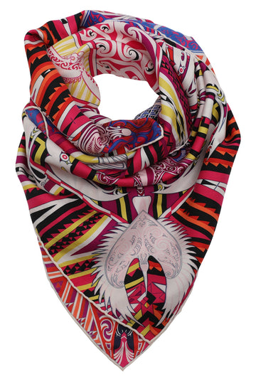 HERMES Silk Kawa Ora Scarf 90 Bleu Rouge White