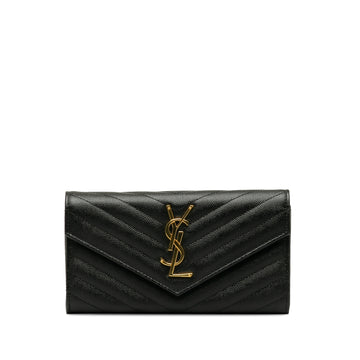 SAINT LAURENT Monogram Chevron Envelope Leather Wallet Long Wallets