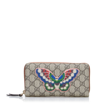 Gucci GG Supreme Butterfly Embroidered Continental Wallet Long Wallets