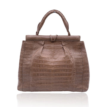 Nancy Gonzales Taupe Leather Satchel Handbag Top Handle Bag