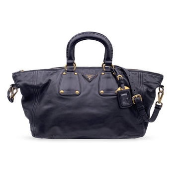 PRADA Black Leather East West Bag Handbag With Strap