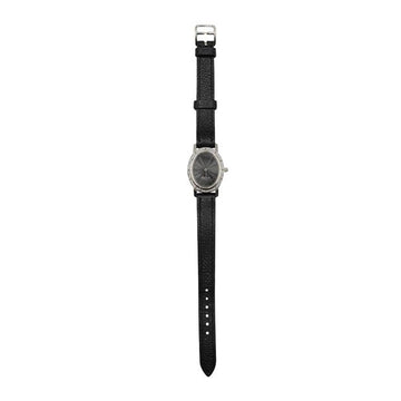HERMeS Clipper Oval Watch In Stainless Steel - Black Leather Bracelet