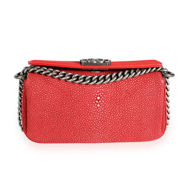 CHANEL Red Stingray & Calfskin Boy Crossbody Bag