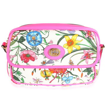 GUCCI Flora Canvas & Neon Pink Leather Small Shoulder Bag