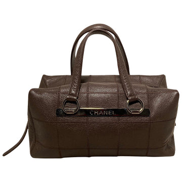 CHANEL Brown Square Stitch Bowler Bag