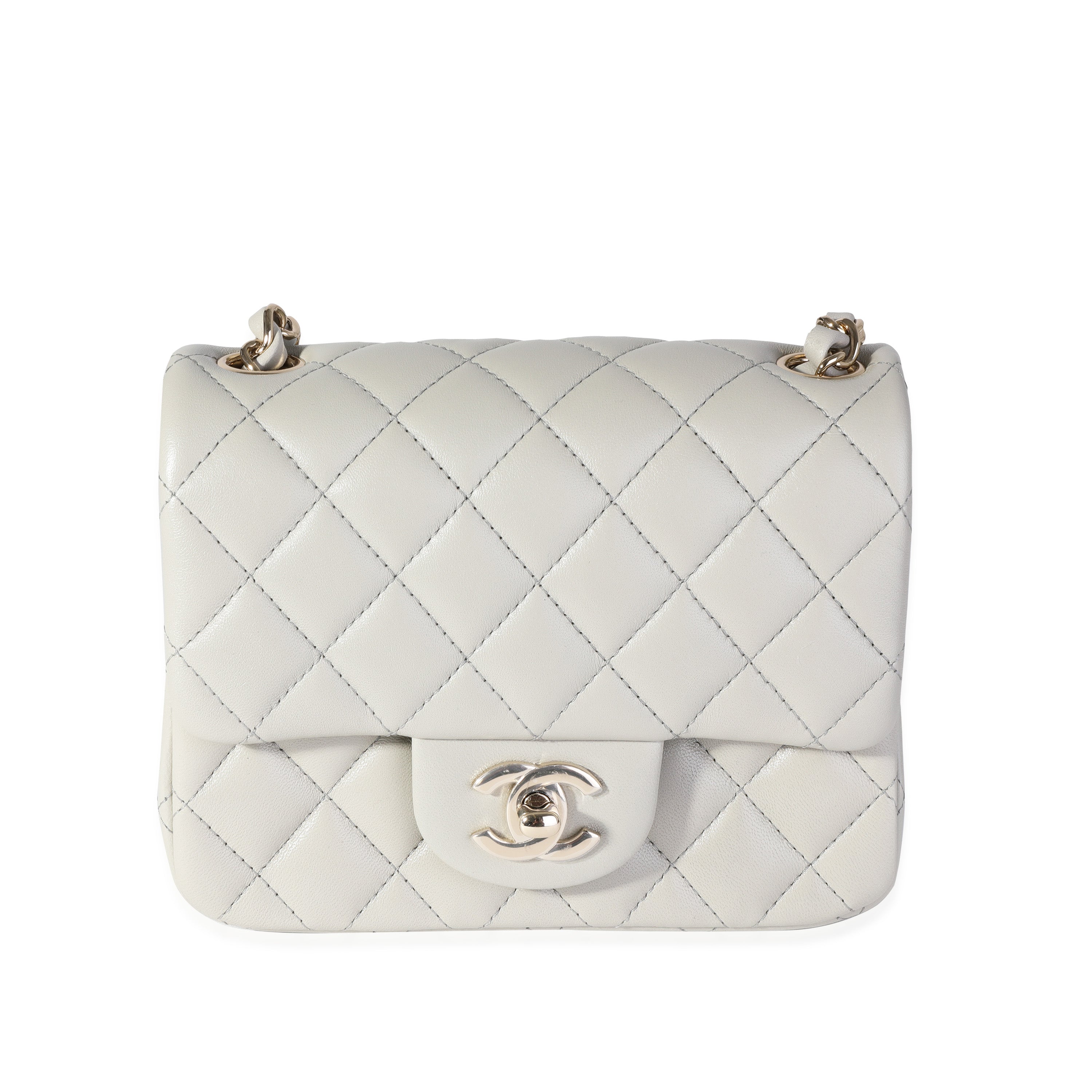 CHANEL Light Grey Quilted Lambskin Mini Square Classic Flap Bag