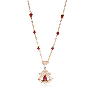 BVLGARI Diva's Dream Ruby Diamond Necklace in 18k Rose Gold 0.86 CTW