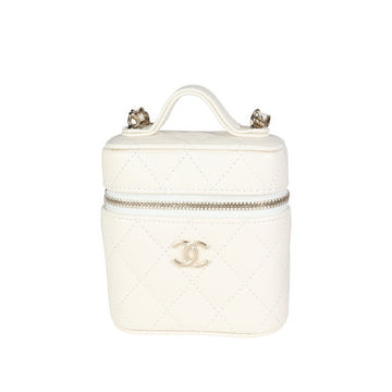 CHANEL Creme Quilted Caviar Mini Vanity Case