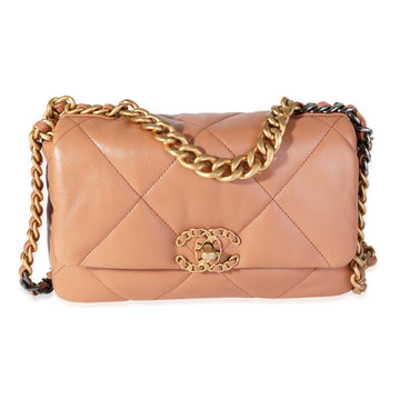 CHANEL Tan Quilted Lambskin Medium 19 Bag