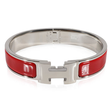 HERMES Palladium Plated Clic H Bangle in Rouge