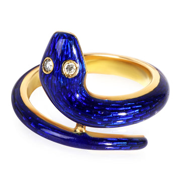 Blue Enamel Snake Ring in 18k Yellow Gold