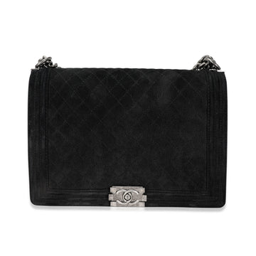 CHANEL Black Quilted Suede Large Boy Bag