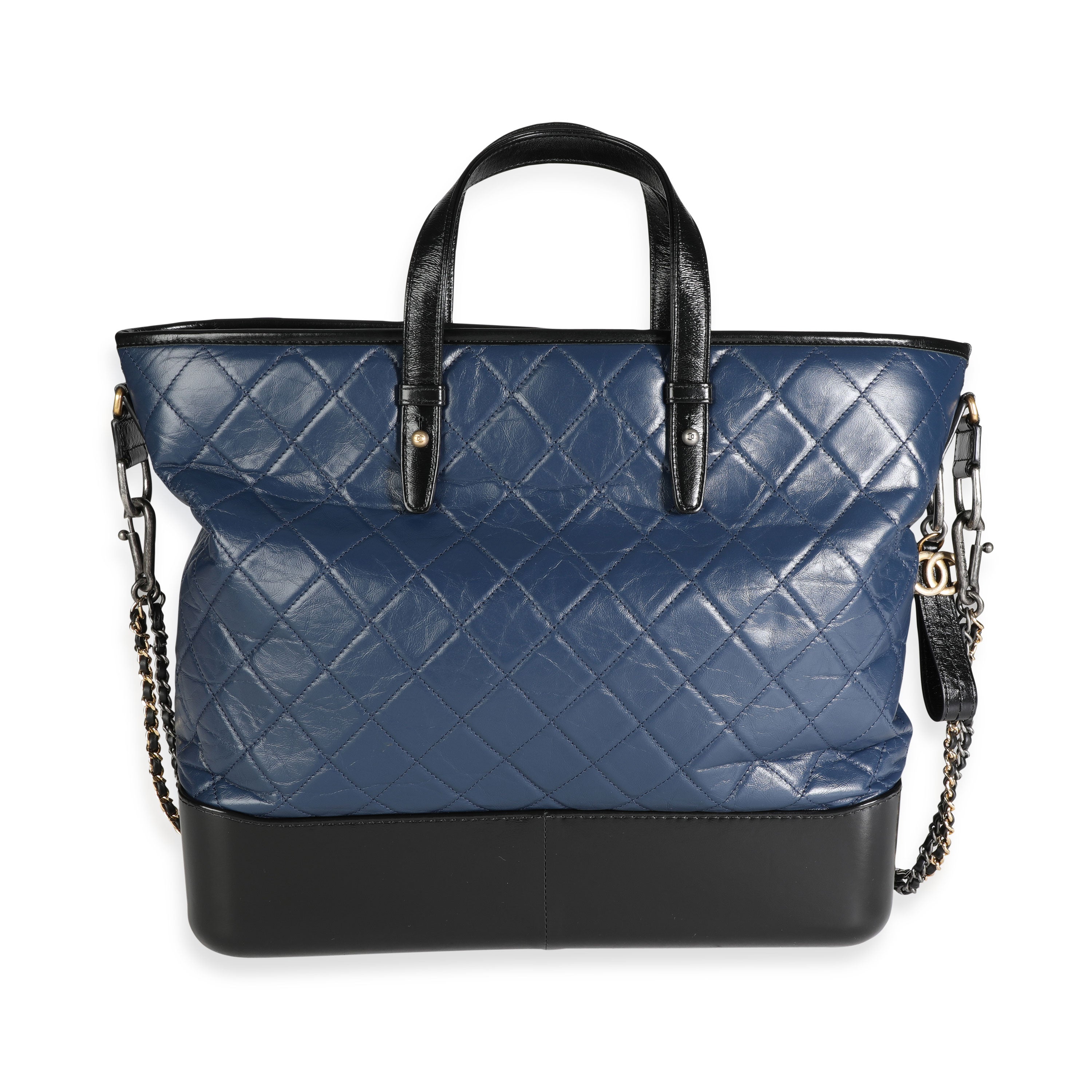 CHANEL Black Blue Quilted Calfskin Large Gabrielle Shopping Tote