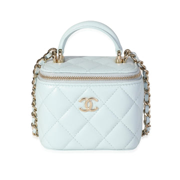 CHANEL Light Blue Quilted Lambskin Mini Vanity