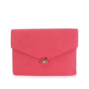 CHANEL Strawberry Caviar Quilted CC Envelope Clutch