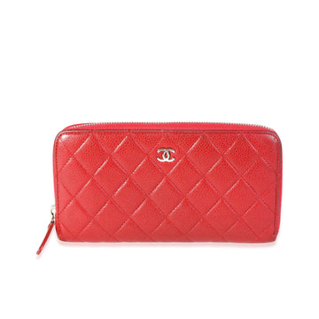 CHANEL Red Quilted Caviar L-Gusset Zip-Around Wallet