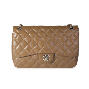 CHANEL Khaki Caviar Quilted Jumbo Classic Double Flap Bag