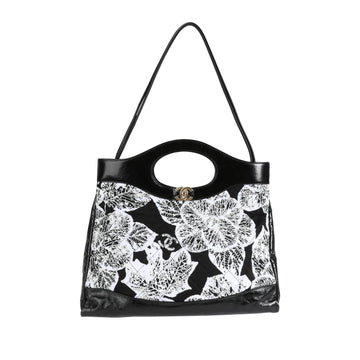 CHANEL Black & White Floral Canvas and Calfskin Large 31 Bag