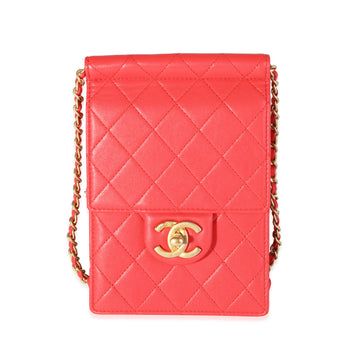 CHANEL Red Quilted Calfskin Pearl Clutch on Chain