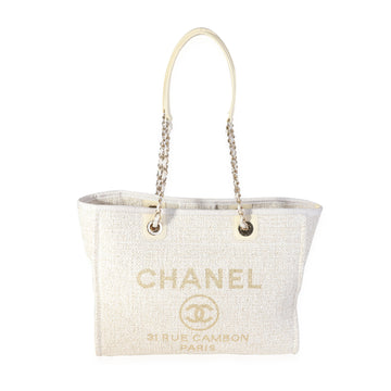 CHANEL Ivory Metallic Tweed Small Deauville Shopping Tote