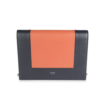 CELINE Navy & Tan Lambskin Frame Evening Clutch On Chain